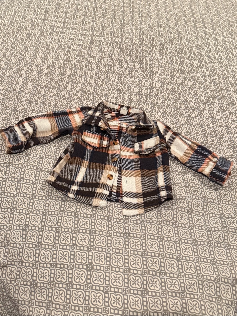 SHEIN Kids Plaid Button-Down Shirt Jacket - Navy, Brown & Cream